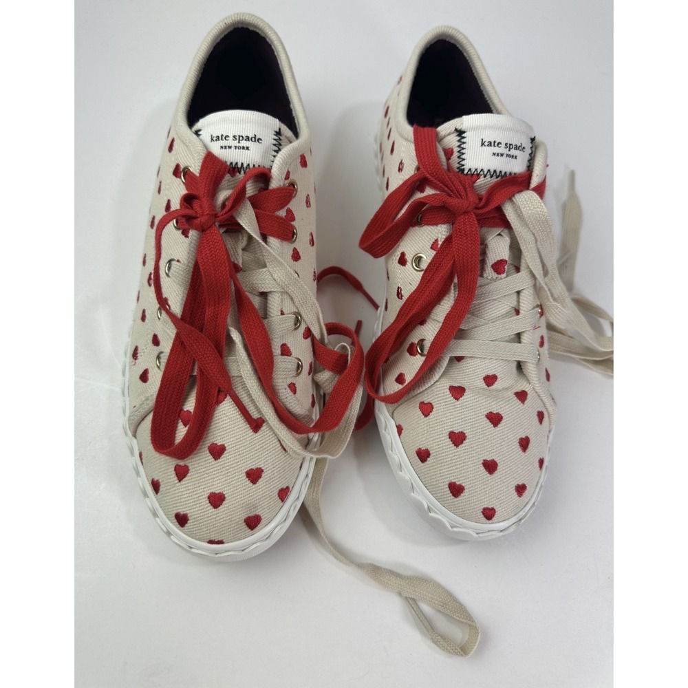 Kate Spade New York Vale Sneakers Red Heart Embroidered Canvas Shoes EUC Size 9 - Picture 5 of 16